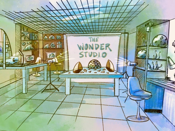 A concept sketch of a science laboratory with the Wonder Studio 