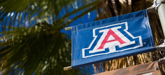 Vinyl banner with UArizona log on the campus mall