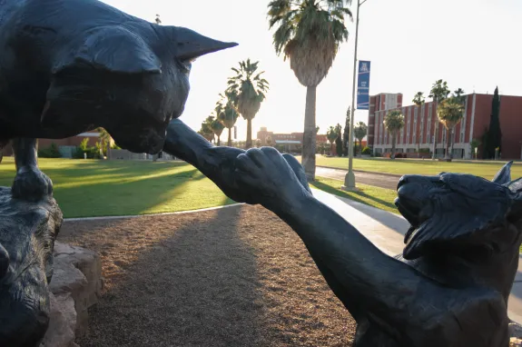 Mark Rossi Wildcat statue outside McKale